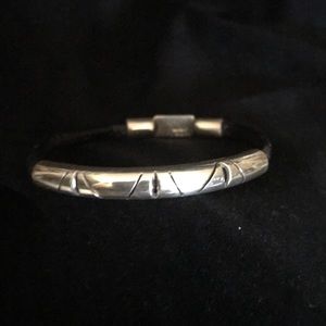 Vintage Silver 925 Mexico Leather Bracelet 9”